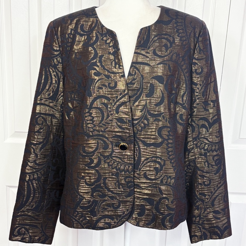 Covington Bronze Brown Metallic Jacquard Print One-Button Blazer XL